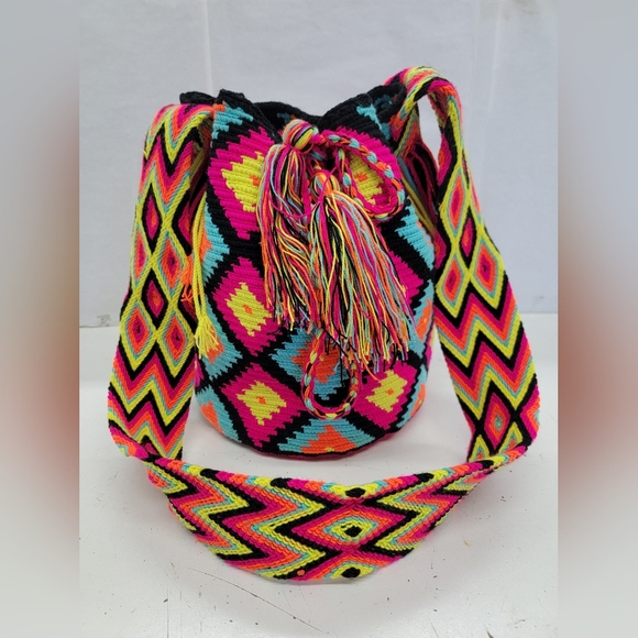 Hippie Boho Hobo Crossbody Bag Wayuu Mochila Tribal - Picture 3 of 11